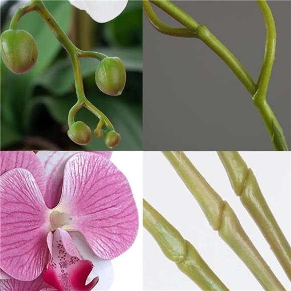 32"Artificial Phalaenopsis Flowers 4 Pcs with 2 Bundles Leaves Artificial Orchid - Picture 6 of 7